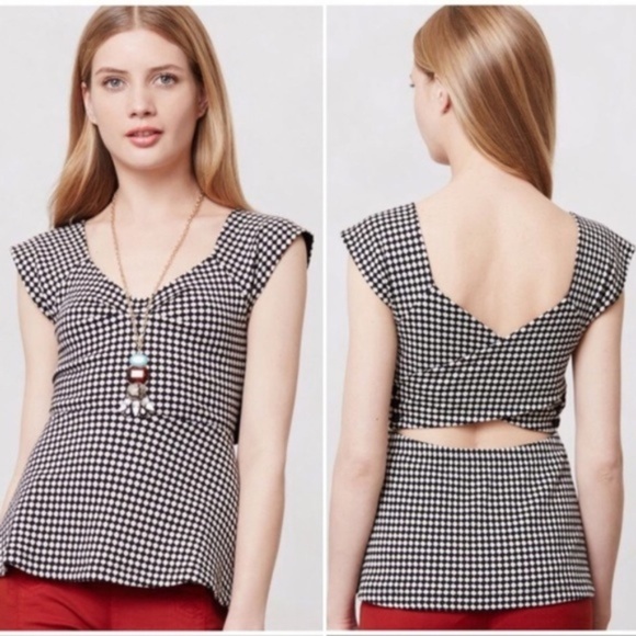 Anthropologie Tops - ANTHROPOLOGIE Neo-Gingham Cross Back Peplum Top T4
